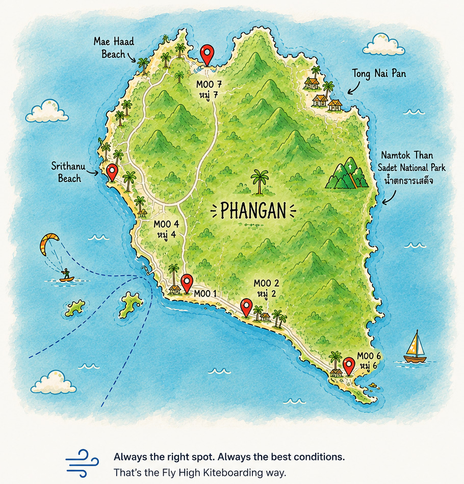 Kitesurfing spots and lesson locations in Koh Phangan